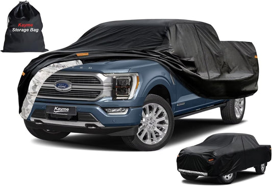 Kayme Truck Cover Custom Fit Ford F-150(1991-1997) Regular Short Bed. Full Exterior Heavy Duty Outdoor Pickup Truck Car Cover Waterproof All Weather.Car Tarp for Wind Sun Dust Protection.Black