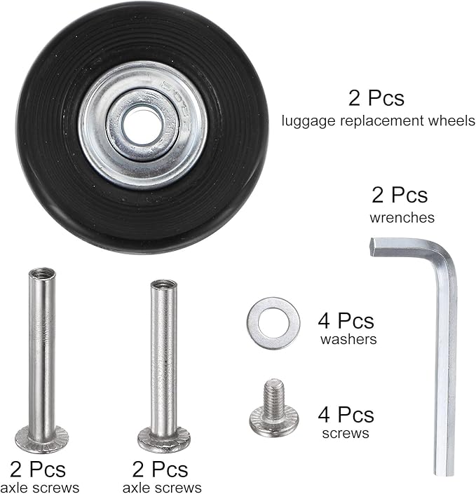 uxcell Replacement Luggage Wheels 43x18mm Suitcase Wheel Repair Kits Include 2 PU Bearing Wheels & Washers, Wrenches & Axle Screw for Trolley Bag, Inline Skate and Caster Board