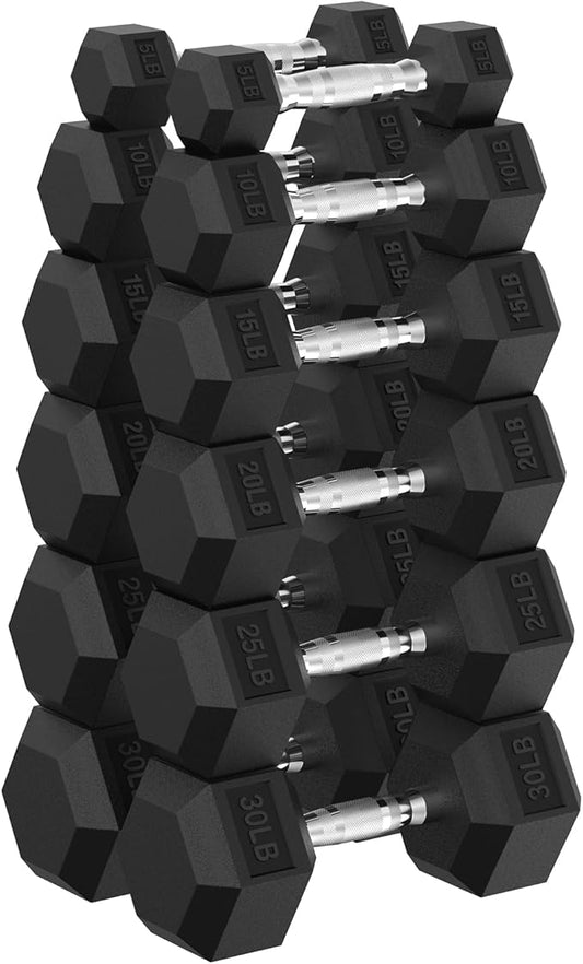 PAPABABE Hex Dumbbell Set, 45-135 lb Rubber Encased Home Gym Dumbbells, Weights Dumbbells Set for Women & Men, Hand Weight with Anti-Slip Grip