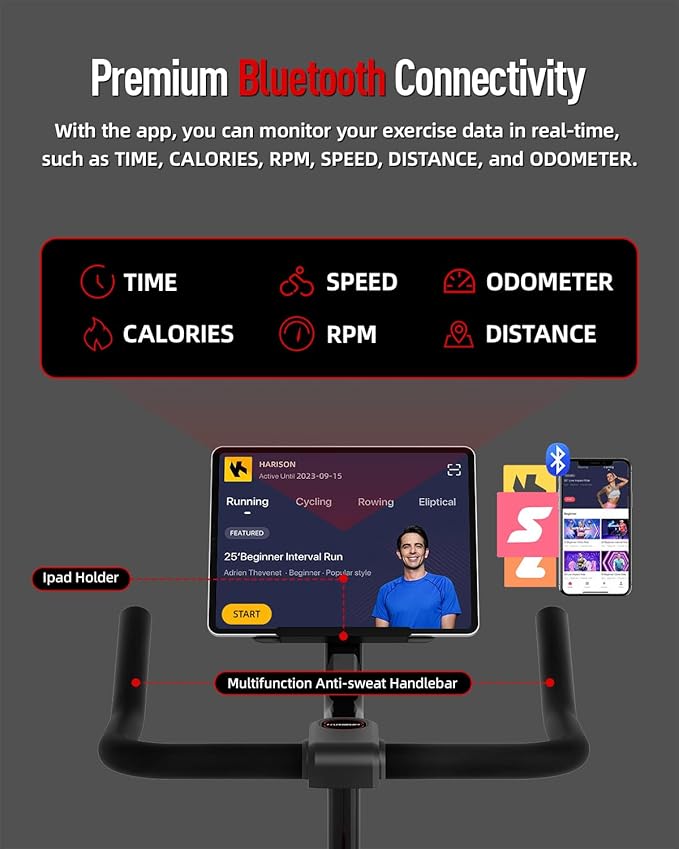 HARISON Semi-Commercial Exercise Bike 400 lbs Capacity, Magnetic Stationary Bikes for Home Gym with Bluetooth & Tablet Holder & Comfortable Seat Cushion