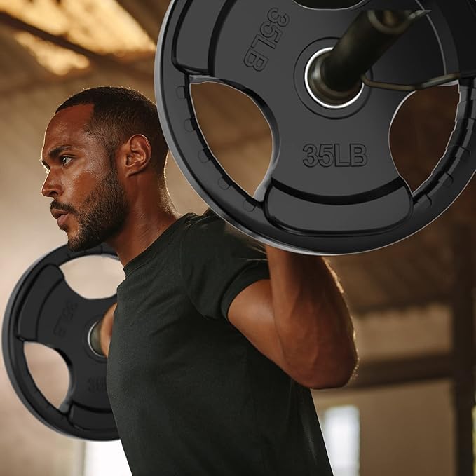 RitFit Olympic Rubber Grip Plates for Barbell, 2-Inch Weight Plates for Weightlifting and Strength Training in Home & Gym, Single, Pair and Sets(2.5/5/10/25/35/45 LB)