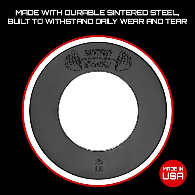 Micro Gainz Calibrated Fractional Weight Plate Set of 2 Plates, Choose Set (.25LB-1.25LB), Designed for Olympic Barbells for Strength Training & Micro Loading Bar Weights, Made in USA