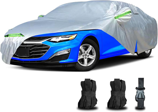 Car Cover Waterproof All Weather for Automobiles, Universal Heavy Duty Outdoor Sedan Car Covers Tarp for Sun Rain UV Protection Full Exterior Covers Aluminum Film 186 to 193 Inch