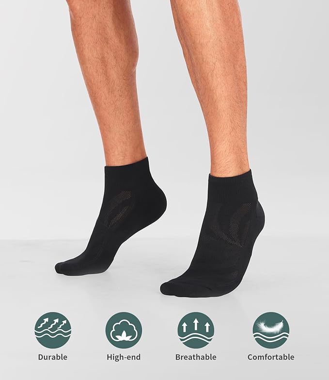 Lapulas 6 Pack Men's Ankle Socks with Cushion, Cotton Quarter Socks for Sport Training Running