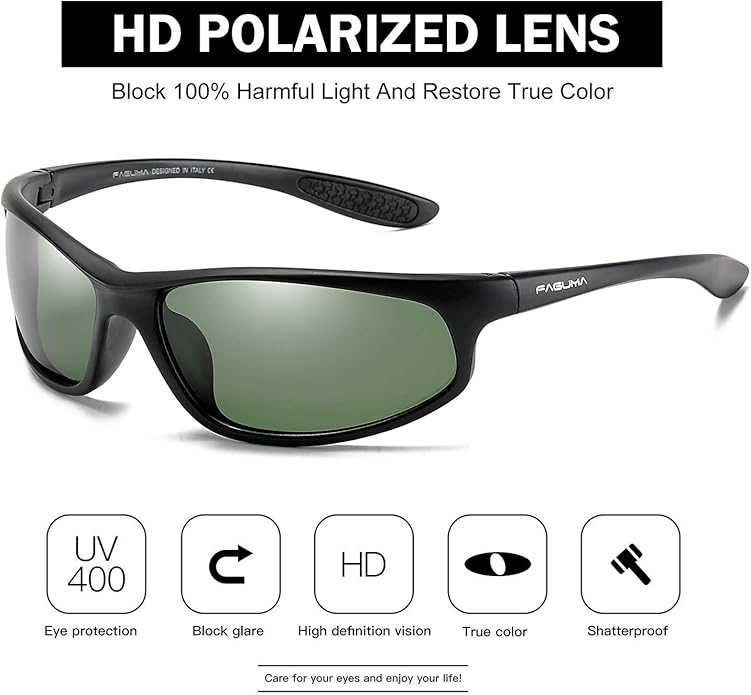 FAGUMA Polarized Sports Sunglasses For Men Cycling Driving Fishing UV400 Protection