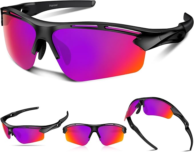 Polarized Sports Sunglasses for Men Women,UV400 Protection Sunglass for Running Cycling Fishing Hiking TR90