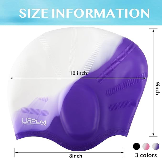 Swim Cap Long Hair,Silicone Swimming Caps with 3D Ear Cover,Waterproof Adult Swim Hats Bathing Caps for Women Men,Keep Your Hair Dry