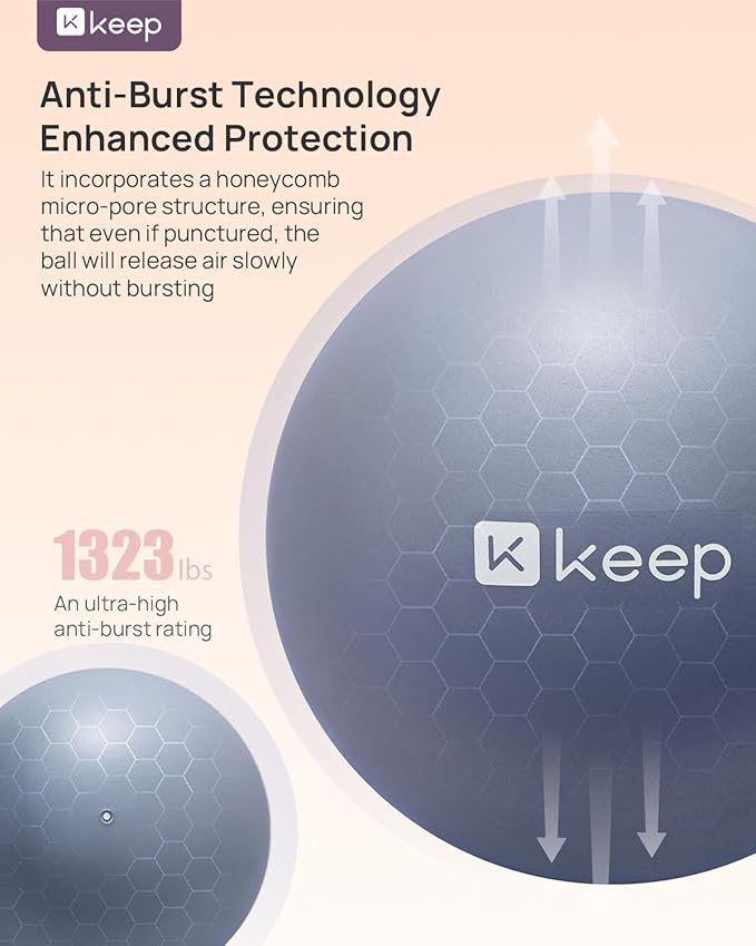KEEP Pilates Small Exercise Ball Anti-Burst - Thickened Yoga Ball With Pump for Physical Therapy, Fitness, Workout, and Core Strength
