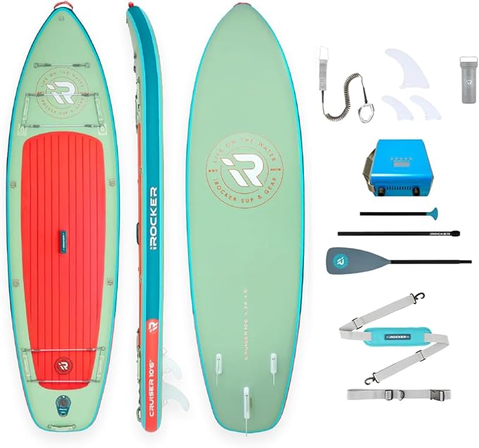 iROCKER Cruiser 7.0 Inflatable Stand Up Paddle Board Premium SUP and Accessories - Beginner Friendly - Extra Wide Base - Tandem Capable