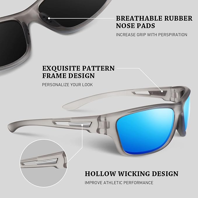 Polarized Sports Sunglasses for Men Women,Fishing Driving Rectangular Goggles UV400 Protection