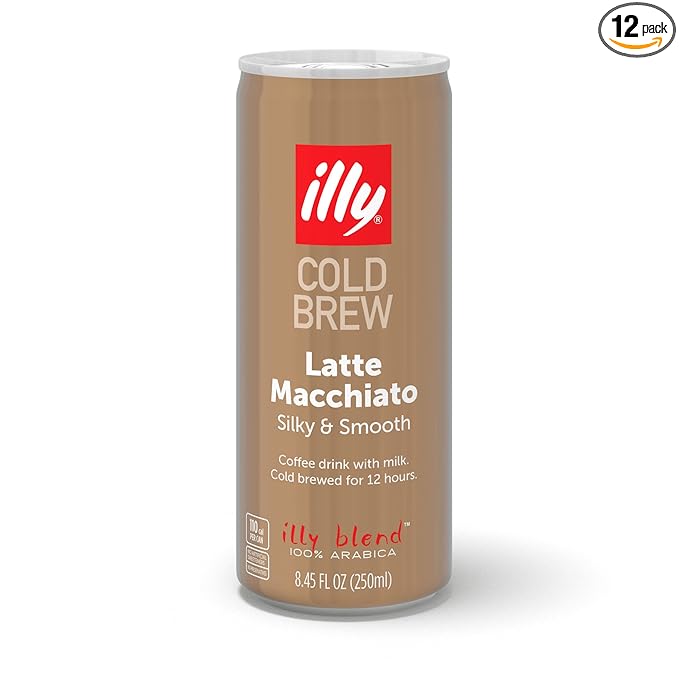 illy Ready To Drink Coffee – Latte Macchiato Cold Brew Cans - 100% Arabica - Smooth & Refreshing Taste - Convenient, Easy to Carry Drink with Milk – 8.5 oz., 12 Pack