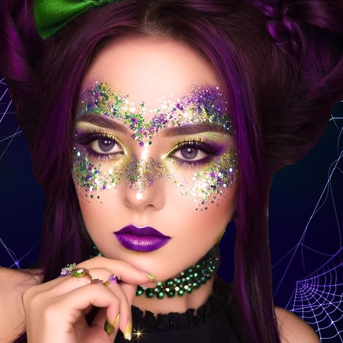 Mysense Purple Body Glitter Stick,Mardi Gras Accessories,Sparkling Face Hair Glitter,Mermaid Sequins Chunky Glitter Face Paint,Singer Concert Outfit Festival Rave Accessories for Women and Kids