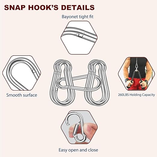 200PCS M6 Spring Snap Hook Carabiner, Heavy Duty Galvanized Steel Carabiner Clip, 260LBS Holding Capacity Spring Clips for Hammock Swing Outdoor Travel