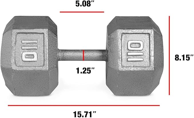 WF Athletic Supply Cast Iron Solid Hexagon Gray/Black Dumbbells, Strength Training Free Weights Set of 2 for Women and Men, Hand Weights Sold by Pairs, Multi-Select Size Options Available