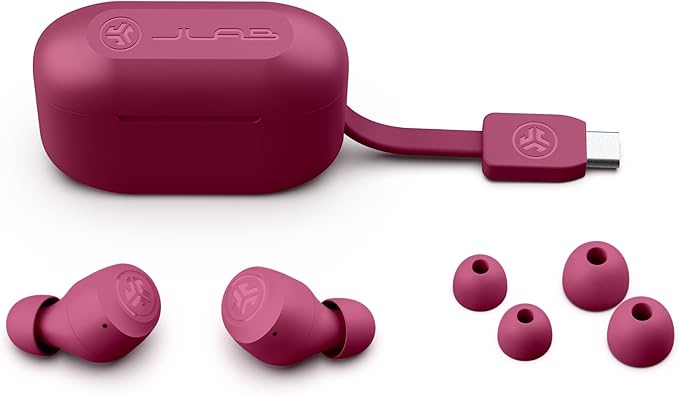 JLab Go Air Pop+ True Wireless Bluetooth Earbuds in Dark Pink Plus Cloud Foam Mnemonic Earbud Tips