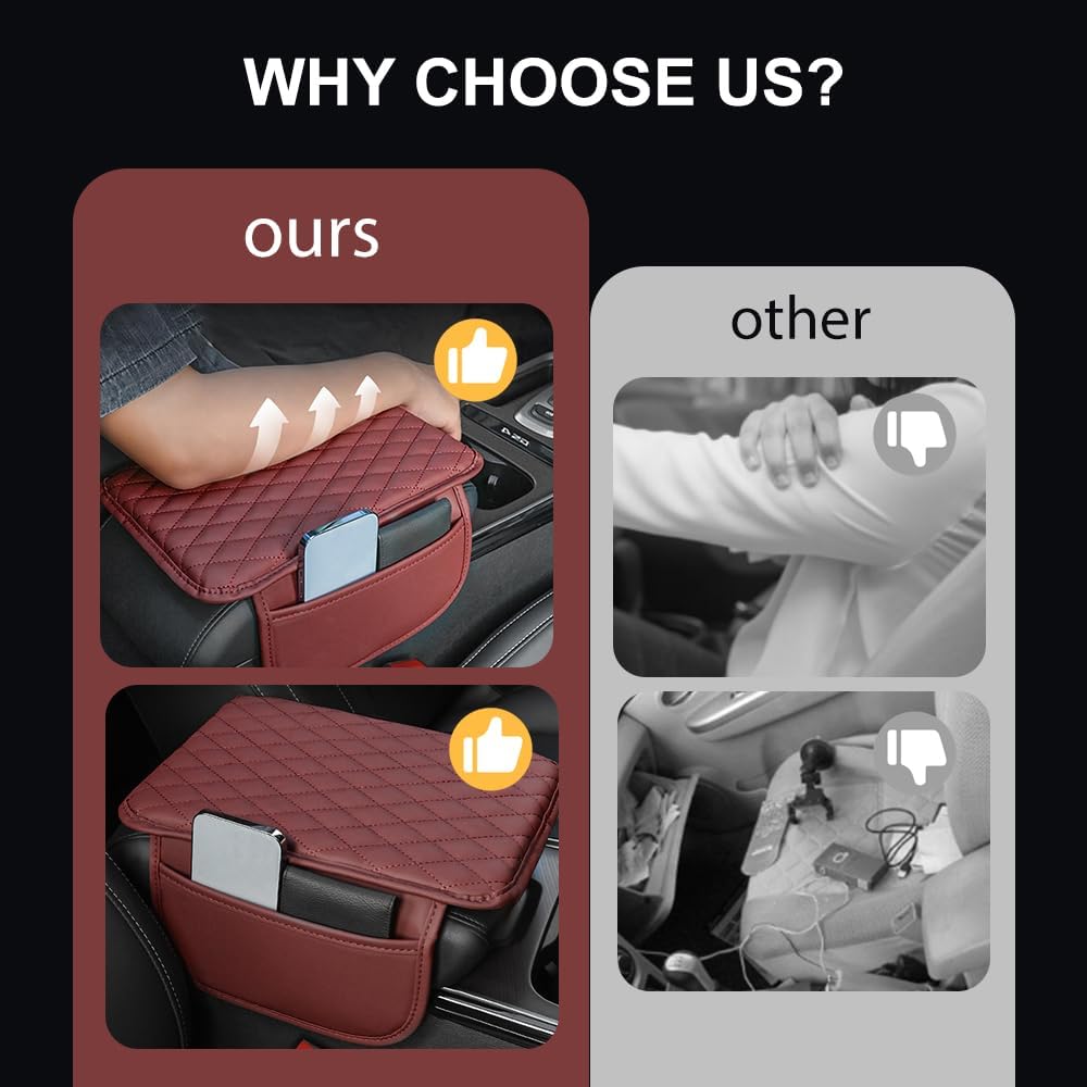 Memory Cotton Leather Car Armrest Box Pad, 2025 New Universal Style Memory Cotton Car Armrest Box Pad, Upgrade Vehicle Seat Box Cushion Protector for SUV Truck (Black)