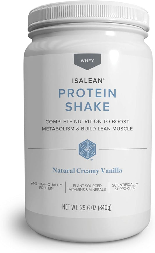 IsaLean Protein Shake Complete Superfood Meal Replacement for Maintaining Healthy Weight and Lean Muscle Growth with 24 Vitamins and Minerals-29.6 oz - 14 Meal Canister Natural Creamy Vanilla