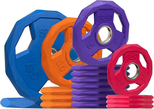 SPART Color Coded Weight Plate 2-Inch Rubber Coated Olympic Grip Plate for Barbell, Solid Cast Iron Weight Plates for Strength Training, Weightlifting, Crossfit, Home Gym, 2.5LB/5LB/10LB/25LB/35LB/45LB, Pair