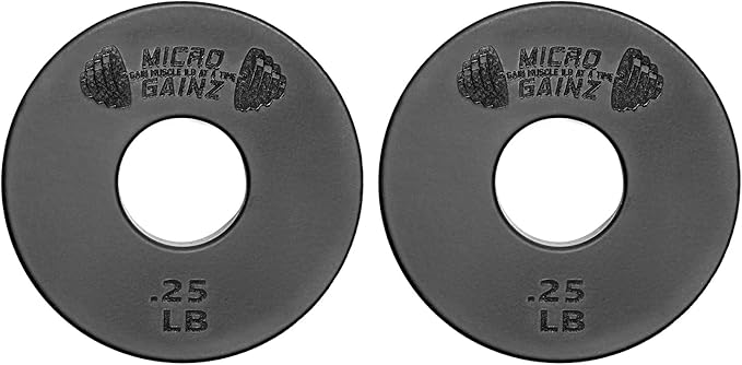 Micro Gainz Standard 1-Inch Center Hole Weight Plates, Set of 2 Black Fractional Plates Choose Set (.25LB-1.25LB), Designed for Standard 1-inch Barbells & Dumbbells, Made In USA