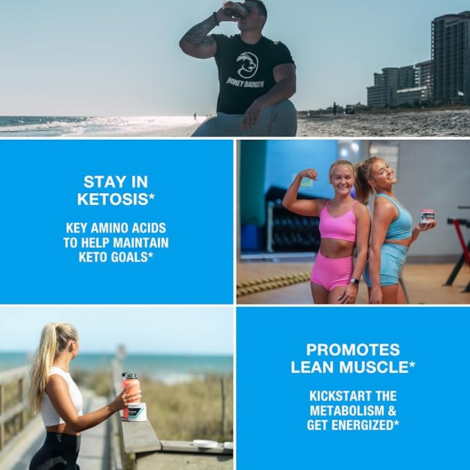 Honey Badger Pre Workout Powder, Keto Vegan Preworkout for Men & Women, Beta Alanine & Caffeine, Sugar Free Natural Energy Supplement, Blue Raspberry, 30 Servings