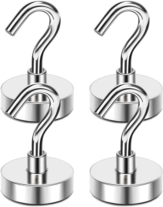MIKEDE Magnetic Hooks, 28Lbs+ Strong Magnetic Hooks Heavy Duty for Cruise Cabins, Super Hanging Hooks Neodymium Magnets with Hook for Fridge, Grill, Toolbox, Storage, Pack of 4