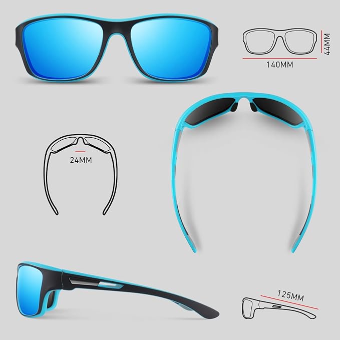 Polarized Sports Sunglasses for Men Women,Fishing Driving Rectangular Goggles UV400 Protection