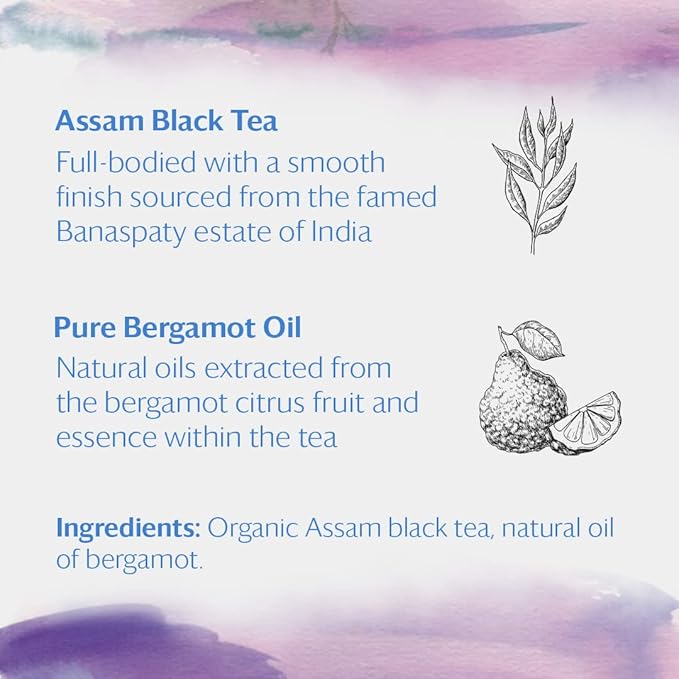 Grace Farms Organic Earl Grey Black Tea, 50 Sachet Pouch | Bergamot Oil | Fairtrade & Kosher |Gives Back 100% of Profits