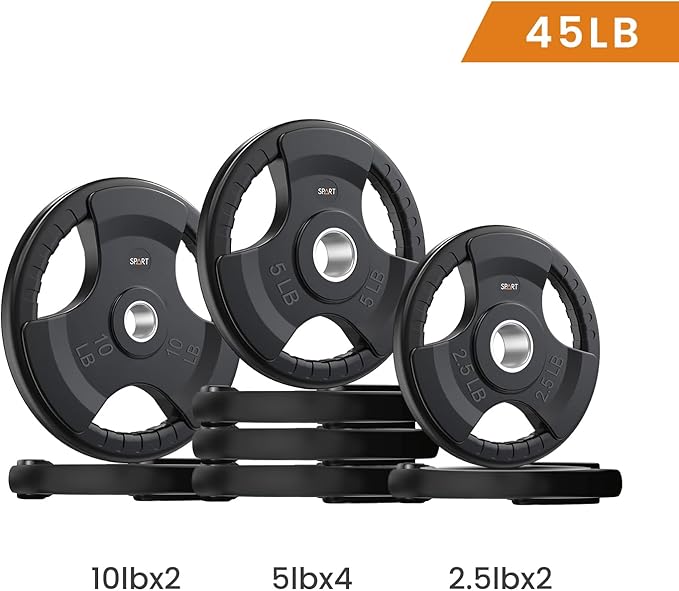 SPART Weight Plate 2-Inch Rubber Coated Olympic Grip Plate for Barbell,Solid Cast Iron Weight Plates in Pairs or Single for Strength Training,Weightlifting,Crossfit,Home Gym(5LB/10LB/25LB/35LB/45LB)