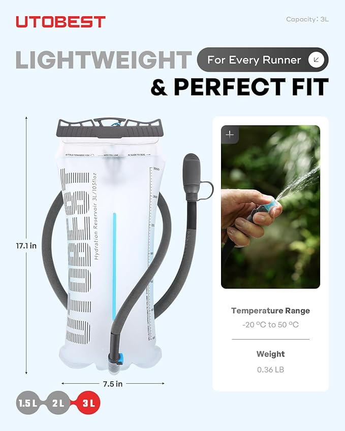 UTOBEST Hydration Bladder,TPU Water Bladder,Water Bladder for Hiking Backpack,BPA Free,Wide Opening,Leak-Proof,Water Reservoir for Hiking Cycling Camping Running