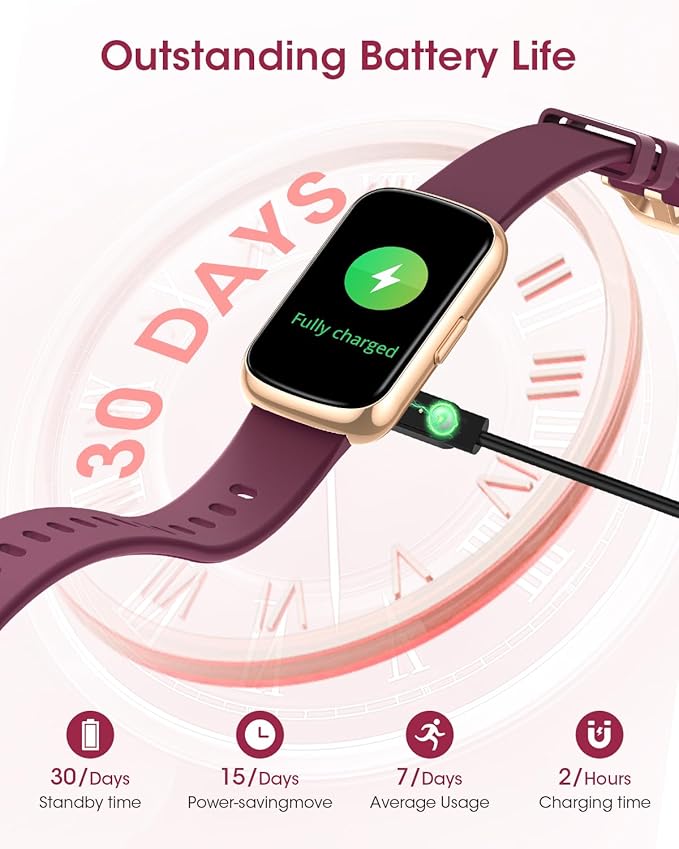 Health Fitness Tracker for Women Men: Fitness Smart Watch for Woman with 24H Heart Rate Monitor Blood Oxygen Sleep Tracker Calorie Step 5ATM Waterproof Activity Trackers for iPhone Android - Burgundy