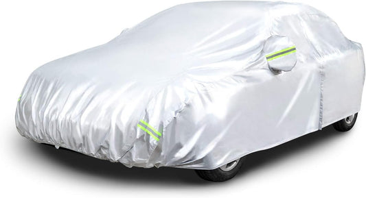 Amazon Basics Silver Weatherproof Car Cover - 150D Oxford, Sedans up to 200"