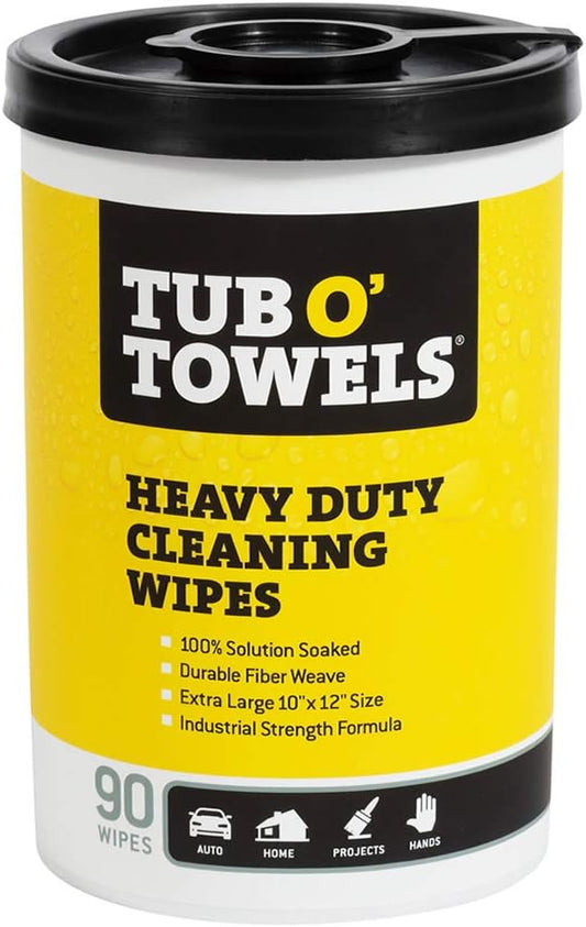 Tub O Towels TW90 Heavy-Duty 10" x 12" Size Multi-Surface Cleaning Wipes, 90 Count Per Canister