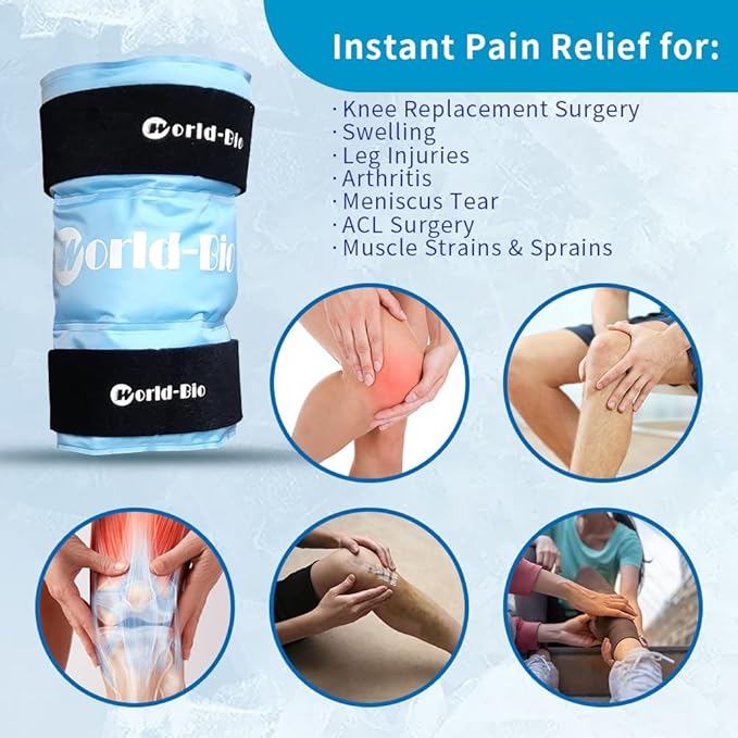 Knee Ice Pack Wrap for Pain Relief, Reusable & Flexible Gel Cold Pack for Leg Injuries, Swelling, Replacement Surgery, Hot & Cold Compress Knee Ice Wrap for Arthritis, Post-Surgery Recovery
