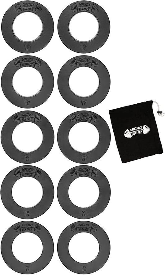 Micro Gainz Olympic Fractional Weight Plates Set, 10 Piece Olympic Weight Plates Set with Bag, Designed for Olympic Barbells for Strength Training and Micro Loading, Made in USA
