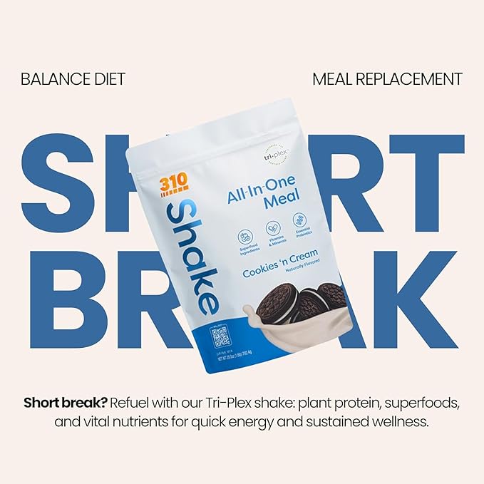 310 Nutrition All-In-One Meal Replacement Shake Powder - Plant-Based Protein Smoothie Blend w/High Fiber, Probiotics & Adaptogens - Low Carb, Vegan, Keto & Paleo Friendly - Cookies N Cream - 28 Srv