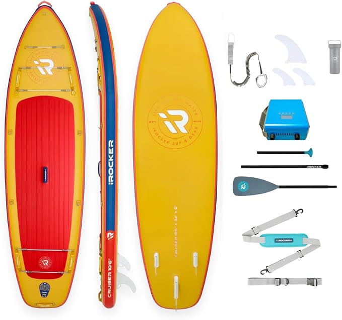 iROCKER Cruiser 7.0 Inflatable Stand Up Paddle Board Premium SUP and Accessories - Beginner Friendly - Extra Wide Base - Tandem Capable