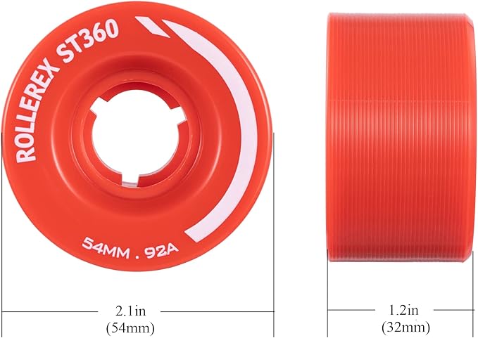 Rollerex ST360 92A Roller Skate Wheels (8-Pack) (Color Options) - Indoor Outdoor - Use for Quad Skate Wheel Replacement (Rocket Red)