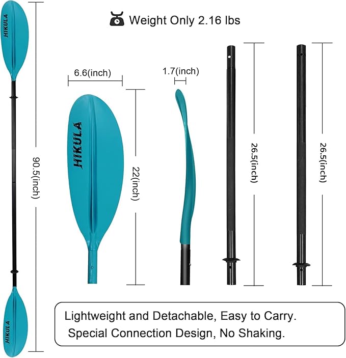 Kayak Paddle 4 Pieces Aluminum Shaft and PP Blade Floating 86.6in/220cm, 90.5inch/230cm Lightweight Oars