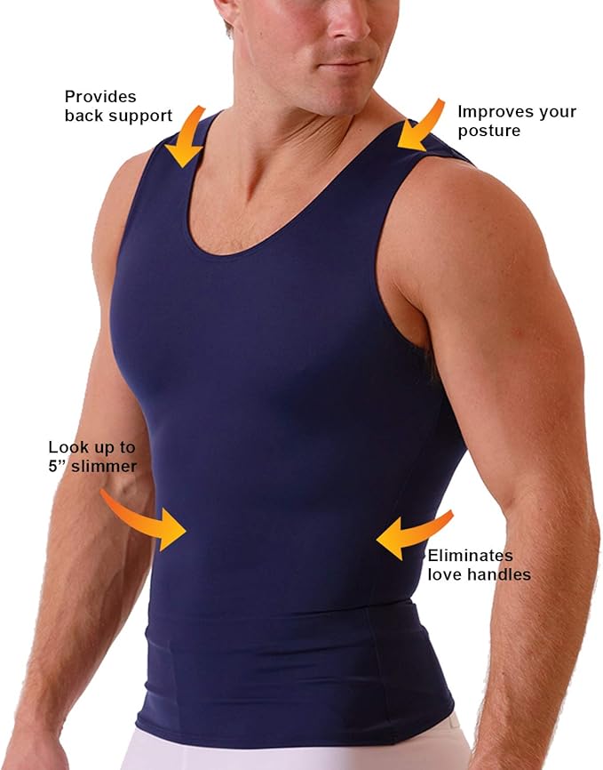 Insta Slim -Made in USA- Compression Tank-Top Shapewear for Men. Tummy Control Slimming Body-Shaper for Belly & Back Support