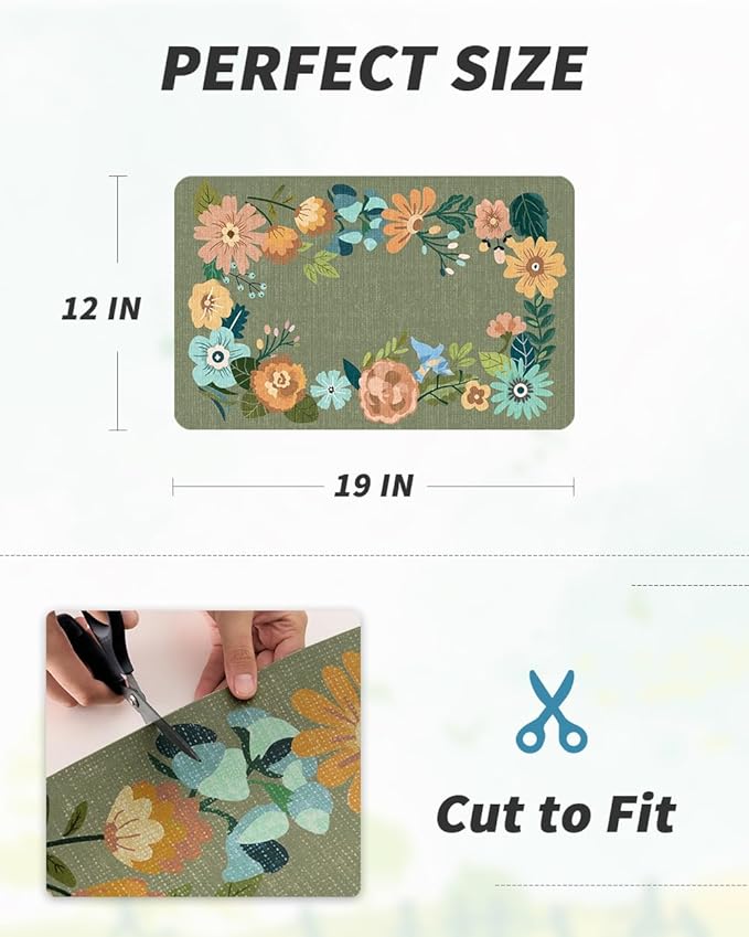 AMOAMI Coffee Mat Hide Stain Rubber Backed Absorbent Dish Drying Mat for Kitchen Counter - Fits Under Coffee Maker - Floral GREEN 12X19