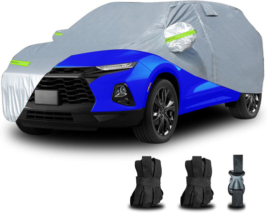 Car Cover Waterproof All Weather for Automobiles, Universal Heavy Duty Outdoor SUV Car Covers for Sun Rain UV Protection Full Exterior Covers Aluminum Film 182 to 191 Inch