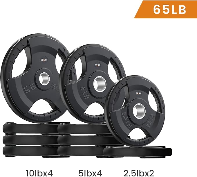 SPART Weight Plate 2-Inch Rubber Coated Olympic Grip Plate for Barbell,Solid Cast Iron Weight Plates in Pairs or Single for Strength Training,Weightlifting,Crossfit,Home Gym(5LB/10LB/25LB/35LB/45LB)