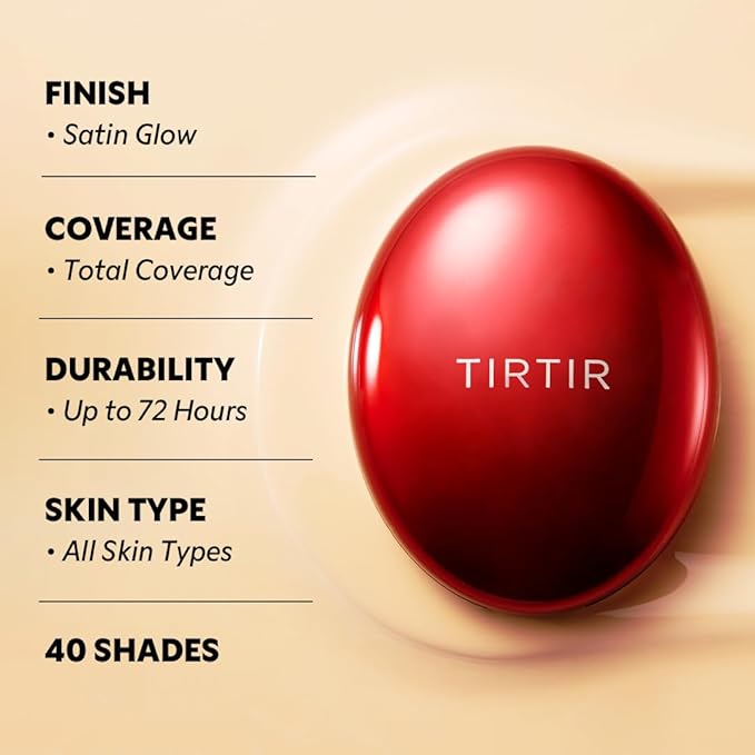 TIRTIR Mask Fit Red Cushion Foundation | Full coverage, Weightless, Skin fit, Satin Glow Finish, Korean Makeup, beauty, Tattoo cover up, Buildable (#34W Toffee, 0.63 Fl Oz)