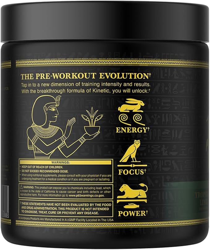 Ambrosia Kinetic Organic Preworkout, Mushroom Enhanced Natural Pre Workout Supplement, Nootropic Superfood Powder for Energy (Tropical Lime)
