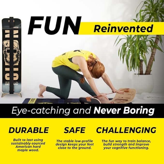 GIBBON SlackBoard - GiBoard Balance Board Kids & Adults - Slackline Balance Trainer - Slack Board Core Workout Equipment Home Gym Training - Standing Desk Exercise - Yoga, Agility, Pilates & More