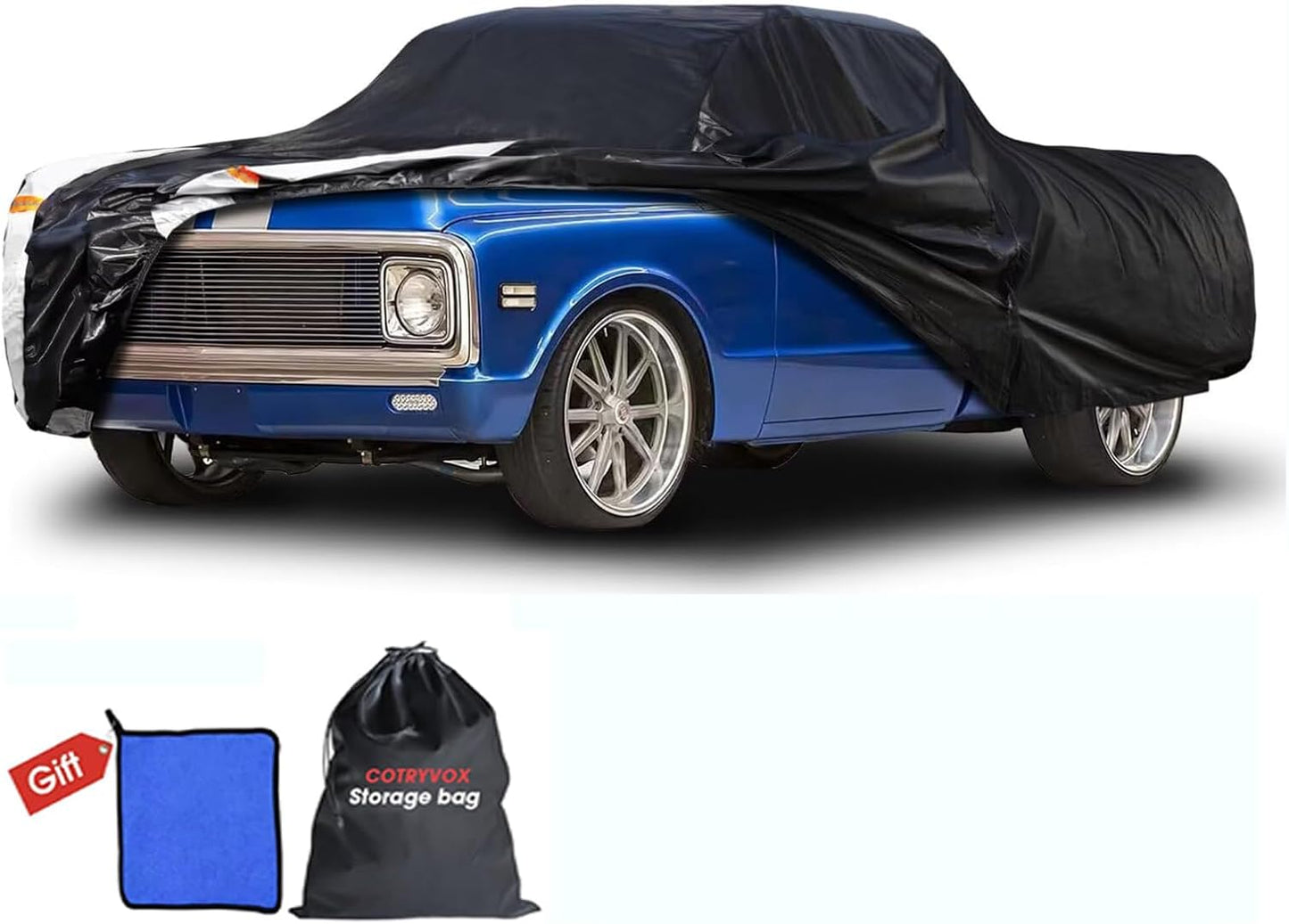 C10 Truck Cover Custom Fit 1960-2002 Standard/Extended/Crew Cab SB (6.5'-6.6') with Door Zipper, 12 Layers Outdoor Pickup Truck Cover Waterproof All Weather, for Wind Dust Rain UV Protector.