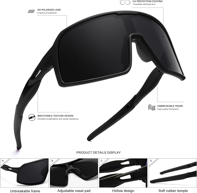 Polarized Sports Sunglasses for Men and Women Cycling Glasses UV Protection Goggles for Mountain Bike Running Fishing