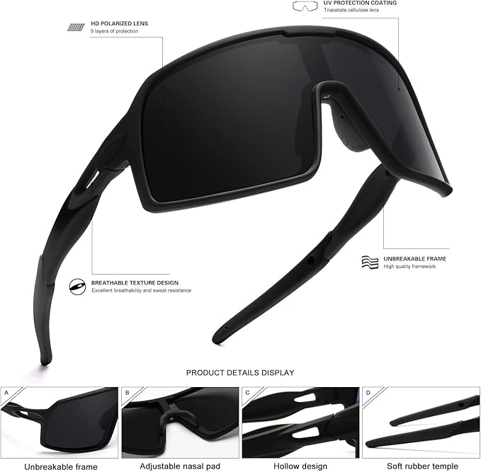 Polarized Sports Sunglasses for Men and Women Cycling Glasses UV Protection Goggles for Mountain Bike Running Fishing