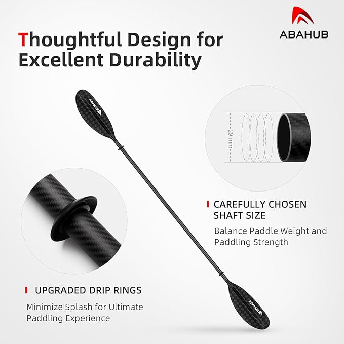 Abahub 1 x Carbon Kayak Paddles, 90.5 Inches Kayaking Oars for Boating, Canoeing with Free Paddle Leash, Carbon Fiber Shaft Black/Blue/Green/Orange/Yellow/White/Red Plastic Blades