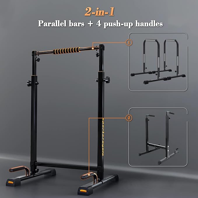 Sportsroyals Adjustable Dip Bar Station, Heavy Duty Parallette & Parallel Bars, 400LBS Stable Dip Stands for Home Gym, Calisthenics & Upper Body Workout Equipment